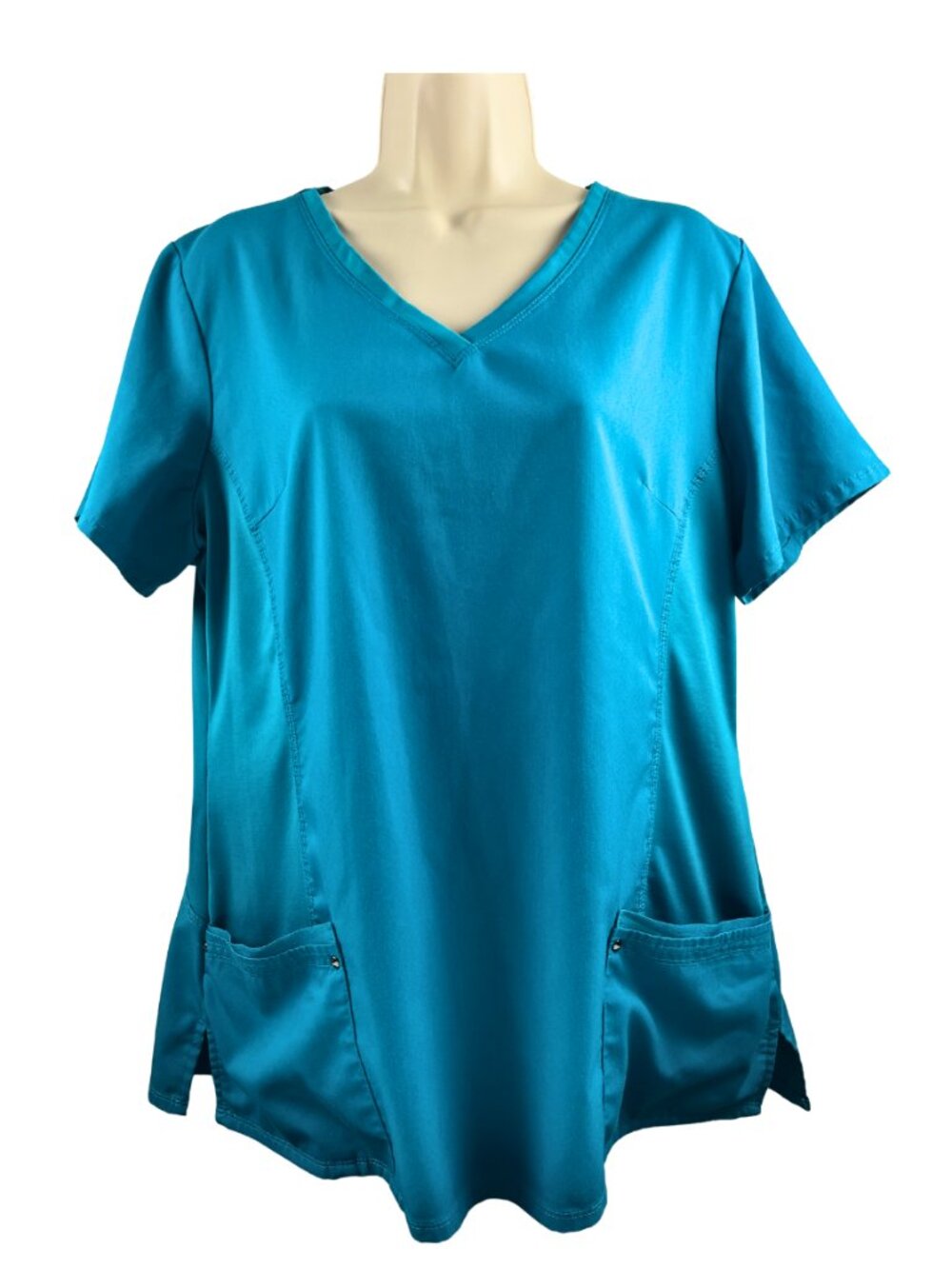 Healing Hands Purple Label Yoga Scrub Top Teal Blue XL V-Neck Stretch
